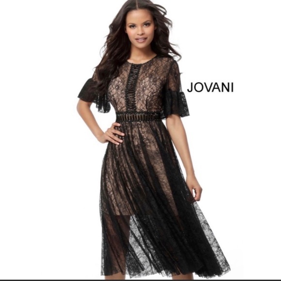 JOVANI Lace Embellished Cocktail Midi Dress‎ Size 4 - Picture 3 of 6